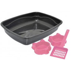 733P-4 - KITCAT BANDEJA HIGIÊNICA RODENDA PRETA, 2 COMEDOURO E 1 PA
